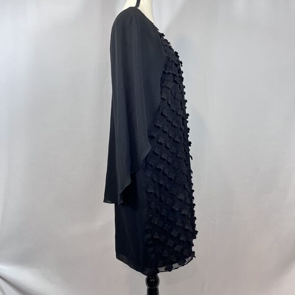 Cartise knee length sleeveless little black dress chiffon cape sleeves sz 12 - Picture 5 of 10